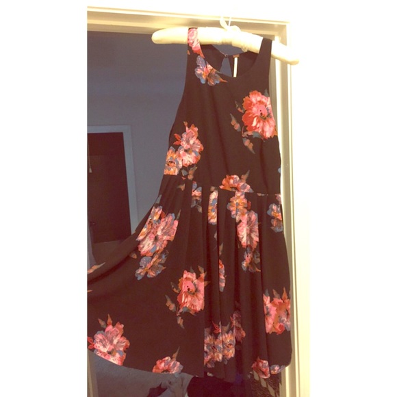 FREE PEOPLE black floral mini dress