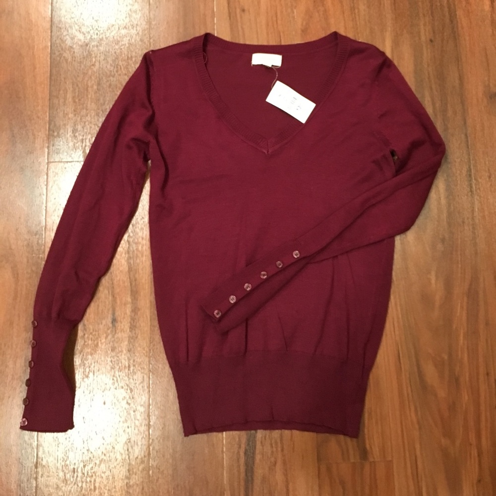 Burgundy V-Neck Long Sleeve Sweater