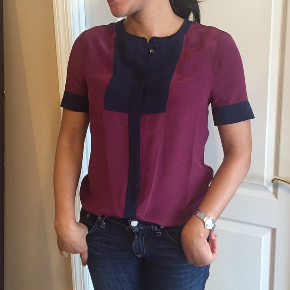 J. Crew Maroon and Navy Silk Top sz 4