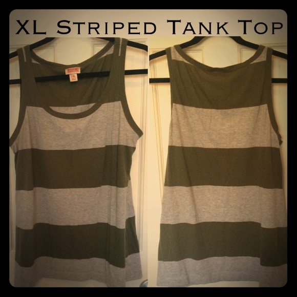 VGUC Grey & Green Striped Tank XL - Picture 1 of 3