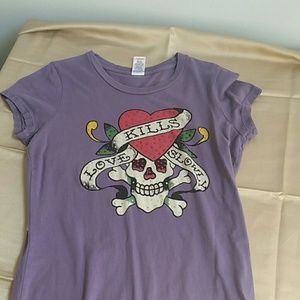 Ed hardy Tshirt with skull,heart and rinestones