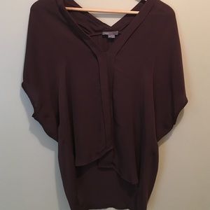 Vince. Maroon Silk Button Down Blouse