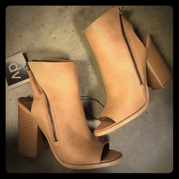 DV Aria Taupe open toe side zipped bootie