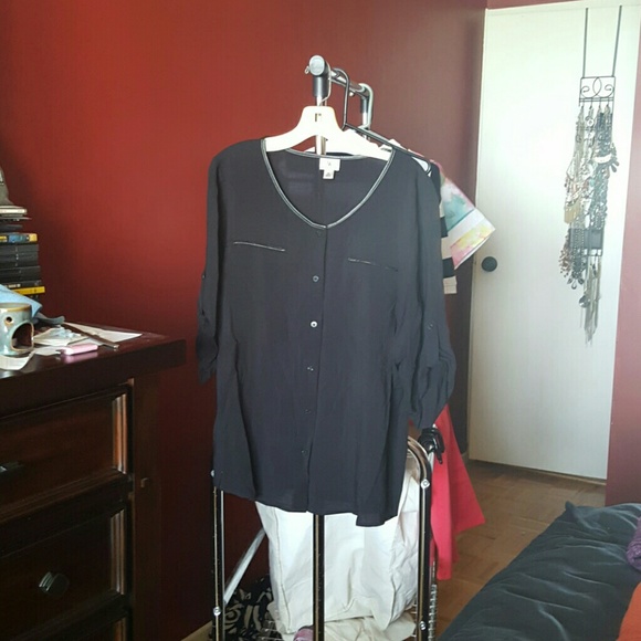 Worthington Leather Trimmed Button Down - Picture 1 of 2