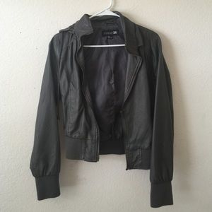 Forever21 Grey Hoodie Leather Jacket