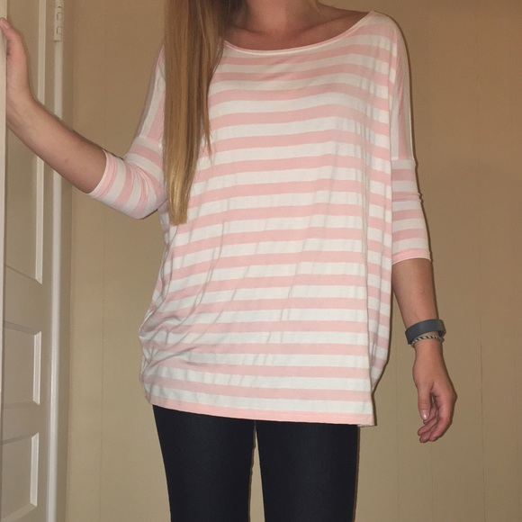 Pink and white stripped Piko shirt