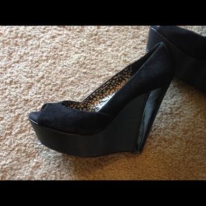 Jessica Simpson-Black Suede Platform Wedges.