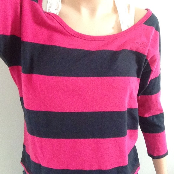 Hollister Navy Blue & Pink Stripped Long Sleeve
