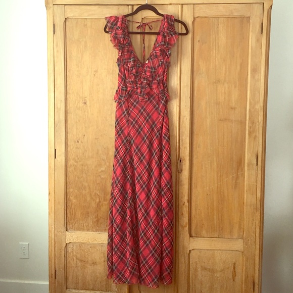 Free People Red Plaid maxi Dress size 4