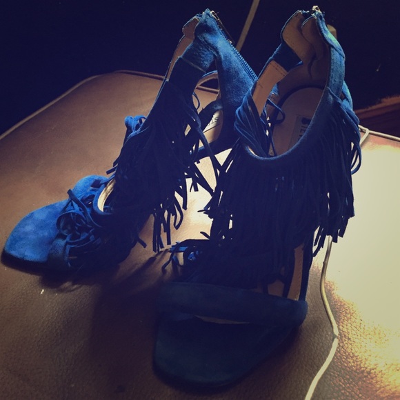 Cobalt blue fringe heels
