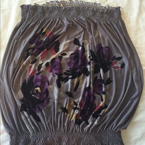 Size 2X: Grey Tube Top w/ floral design, EUC