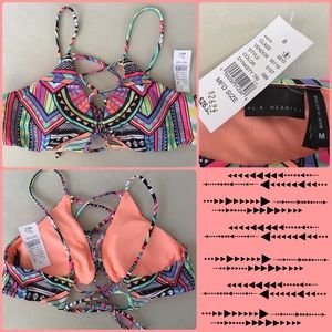 LA Hearts Tribal Print Lace-Up Bralette Bikini Top