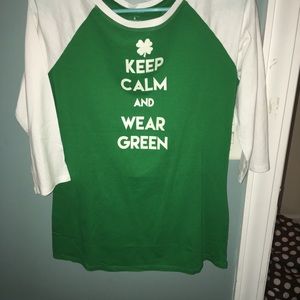 keep calm and wear green shirt! Cropped sleeves!