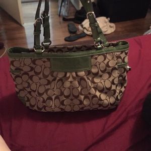 Brown-tan and green coach bag, brand new condition
