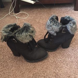Charlotte Russe Black Ankle Boots with Fur!