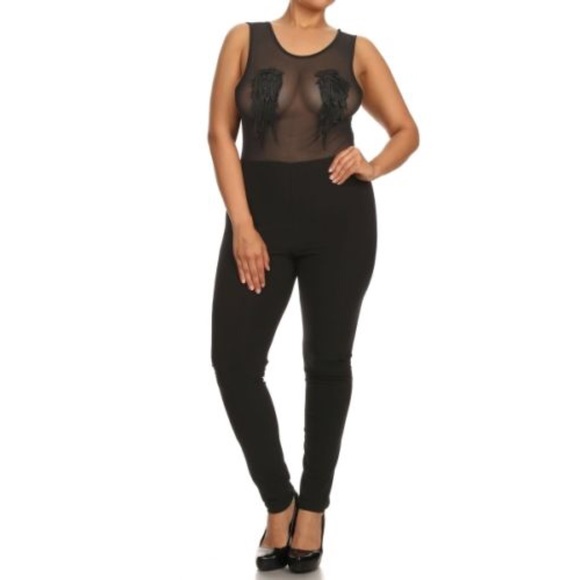 Plus Size Leaf Jumper Catsuit 1X
