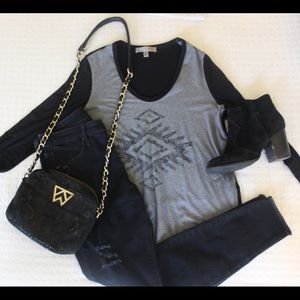 red 23 Tribal Long-Sleeve Top