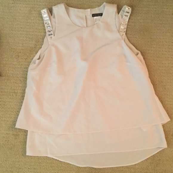 Venus Tops - Cold shoulder top with crystal ornamentation"