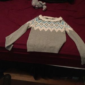 Delias grey, and white fuzzy sweater