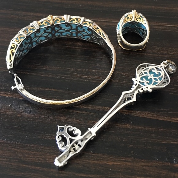 Rare turquoise and London blue topaz jewelry set - Picture 3 of 4