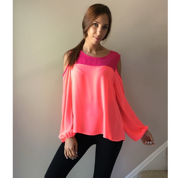 Coral Cold Shoulder Blouse - Picture 2 of 3