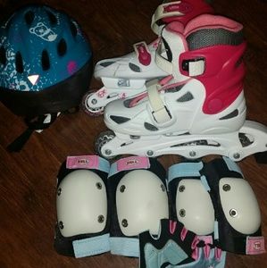 Rollerblades,helmet,gloves,pads