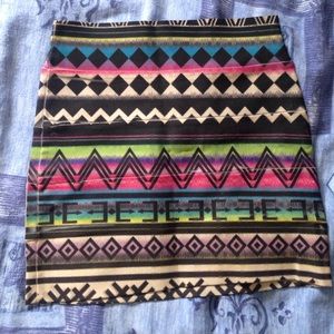 Multi-Colored, Tribal Print Mini Skirt