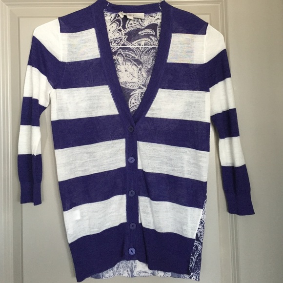 LOFT Purple and white cardigan! Striped/paisley