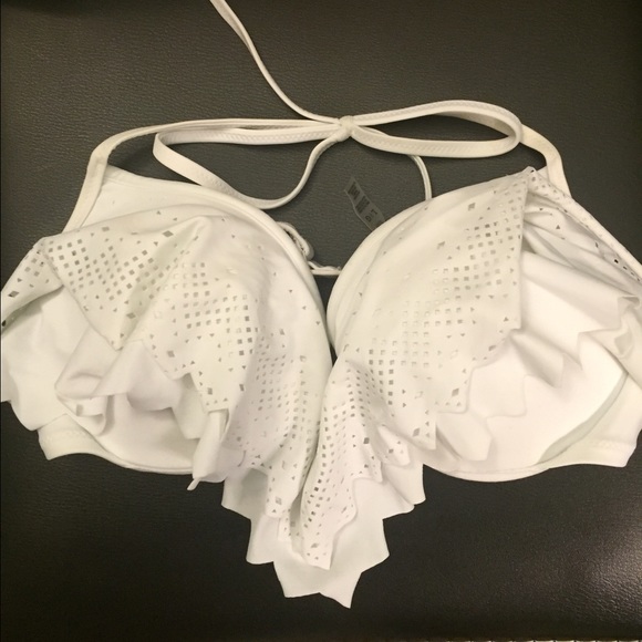 PINK Victoria's Secret Bikini Top, White, Size L