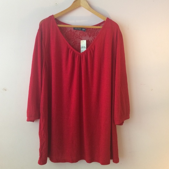 Faded Glory Tops - HOST PICK Faded Glory Red 3/4 Sleeve Top with Lace