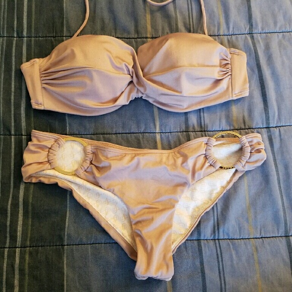 34C bandeau bathing suit top. Small bottoms.