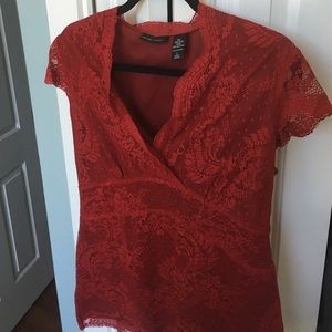 New York & Co. Red Lace Blouse Size L