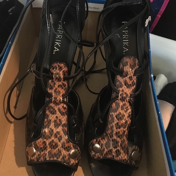 Leopard print tie ups heels