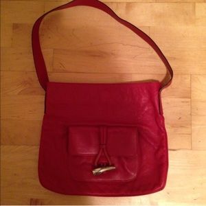 Authentic Red Leather Burberry Handbag.