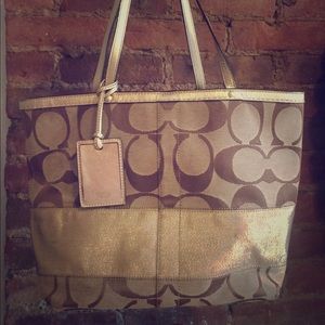 Authentic gold Coach tote bag