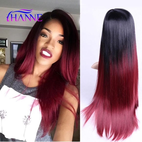 Black to burgundy Red Ombré Hair Wig