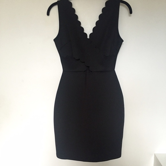 Aqua Scallop Scuba Bodycon Dress with Cutouts - Picture 2 of 4