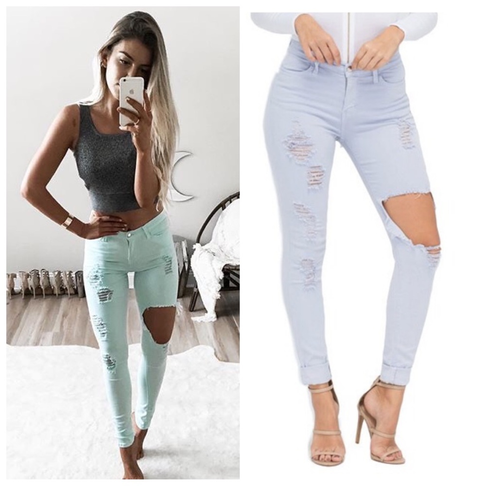Vibrant M.I.U lilac distressed skinny jeans