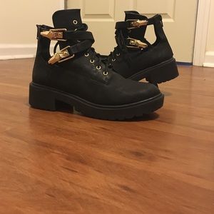 Cute cut out with Gold buckle combat booties