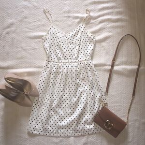 Black and white silk polka dot dress