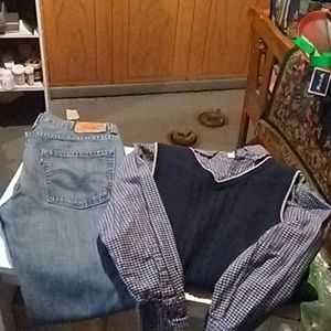 Boys jeans size 28x28 and shirt size 10/12 vest 10