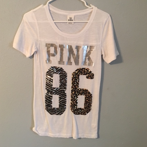 PINK Zebra & Leopard Sequins Short Sleeve Tee