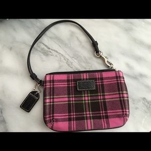 Coach Pink Plaid Wristlet NWOT