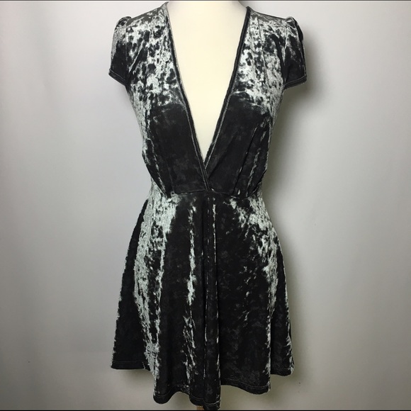 Plunging Silver Velvet Skater Mini Dress SM