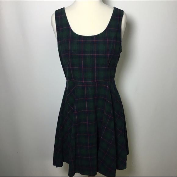 Plaid Tartan Green Skater Dress MD