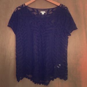 Navy blue top with an intricate design.