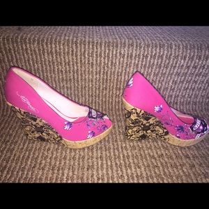 Pink Ed Hardy wedges