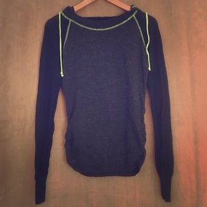 Thin, comfy, grey and neon yellow sweatshirt.