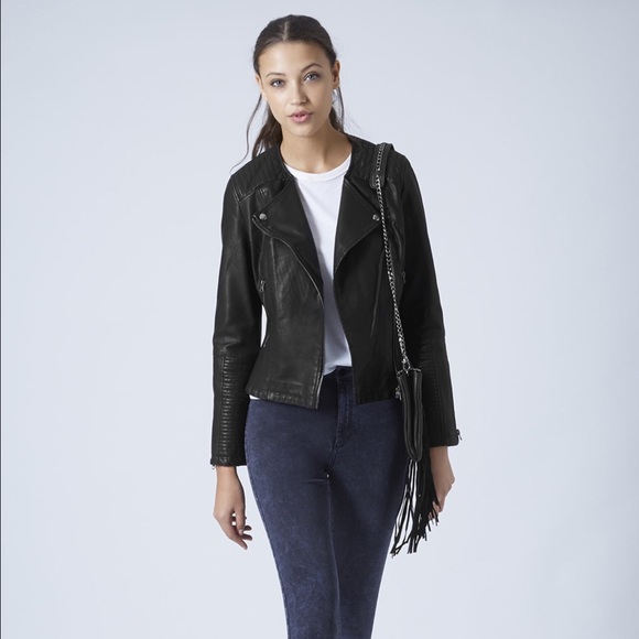 Topshop Leather Peplum Moto Jacket