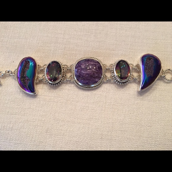 Purple Druzy quartz and sterling silver bracelet. - Picture 2 of 5